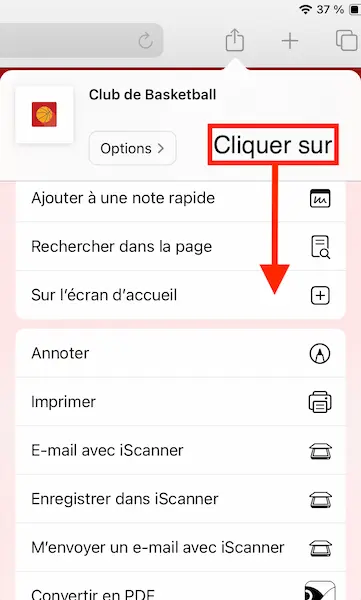 Capture d'écran montrant comment ajouter l'app à l'écran d'accueil sur iOS